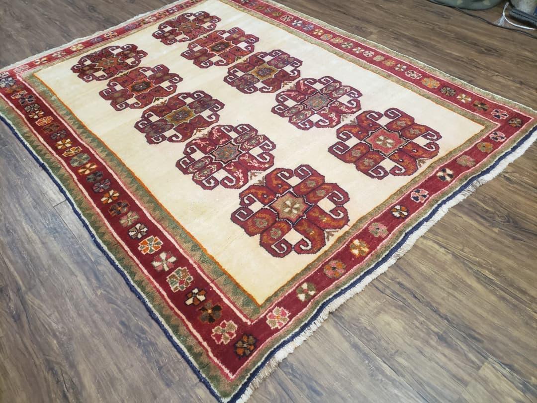 Vintage Persian Gabbeh Rug Hand Knotted In Dark Red And Cream 5 Feet By 6 Feet 4 Inches