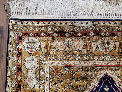 Semi Antique Persian Qum Silk Prayer Rug, Silk, Hand-Knotted, 3'6" x 5'