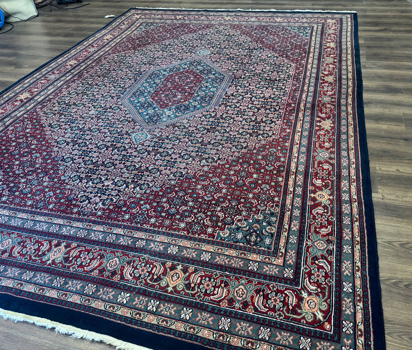 Indo Persian Bidjar Rug 9x12 Wool Handmade Carpet Dark Blue