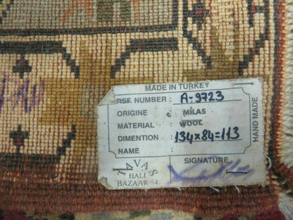 Vintage Turkish Oushak Milas Wool Rug 3x5 Handmade Accent Carpet 1970s