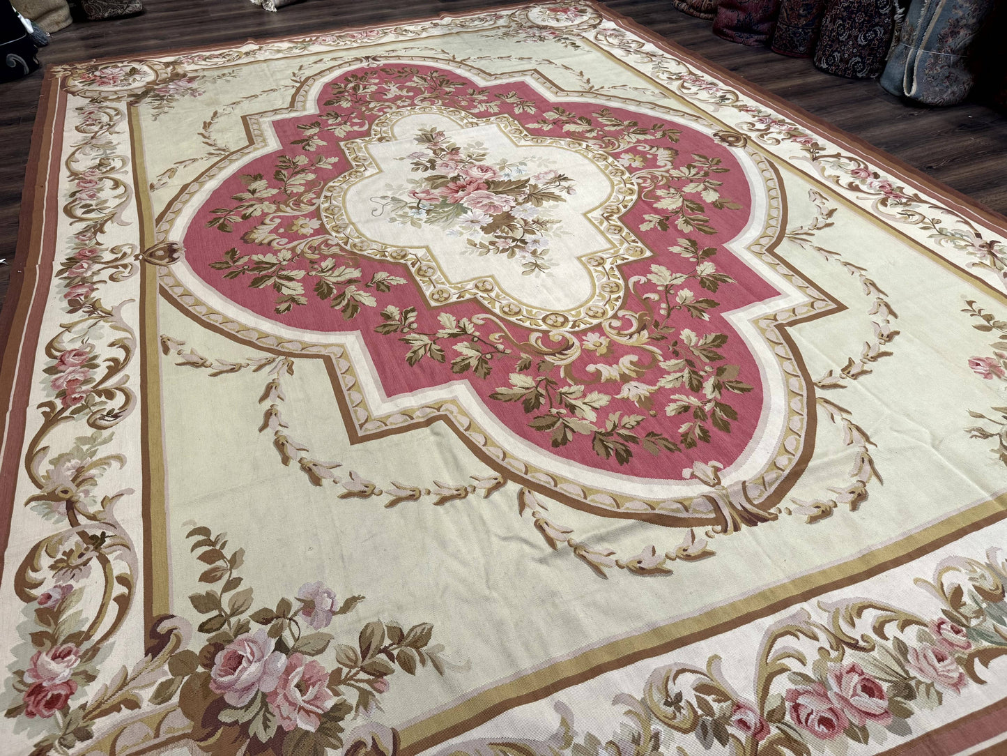 Large Aubusson Rug 10x14, European Elegant French Design, Floral Carpet