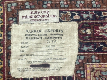 Indo Kashmiri Rug 3x5, Navy Blue, Very Fine 400 KPSI, Pair B