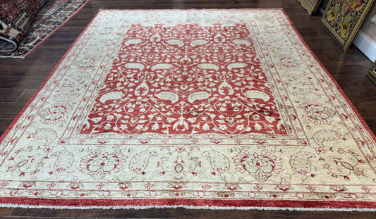 Handmade Pakistani Chobi Rug 8x10 Red Wool Area Rug For Living Room Decor