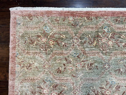 Large Modern Pakistani Rug 9x12, Handmade Wool Carpet, Peshawar Rug, Hand Knotted Oriental Rug, Contemporary, Floral, Light Green