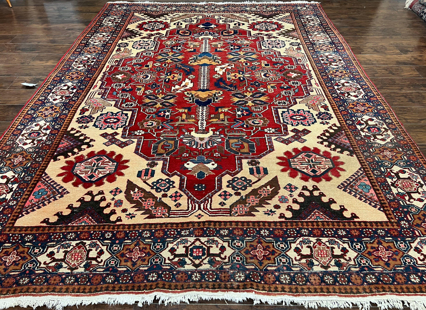 Persian Heriz Rug 8x12 Hand Knotted Wool Geometric Medallion Oriental Carpet