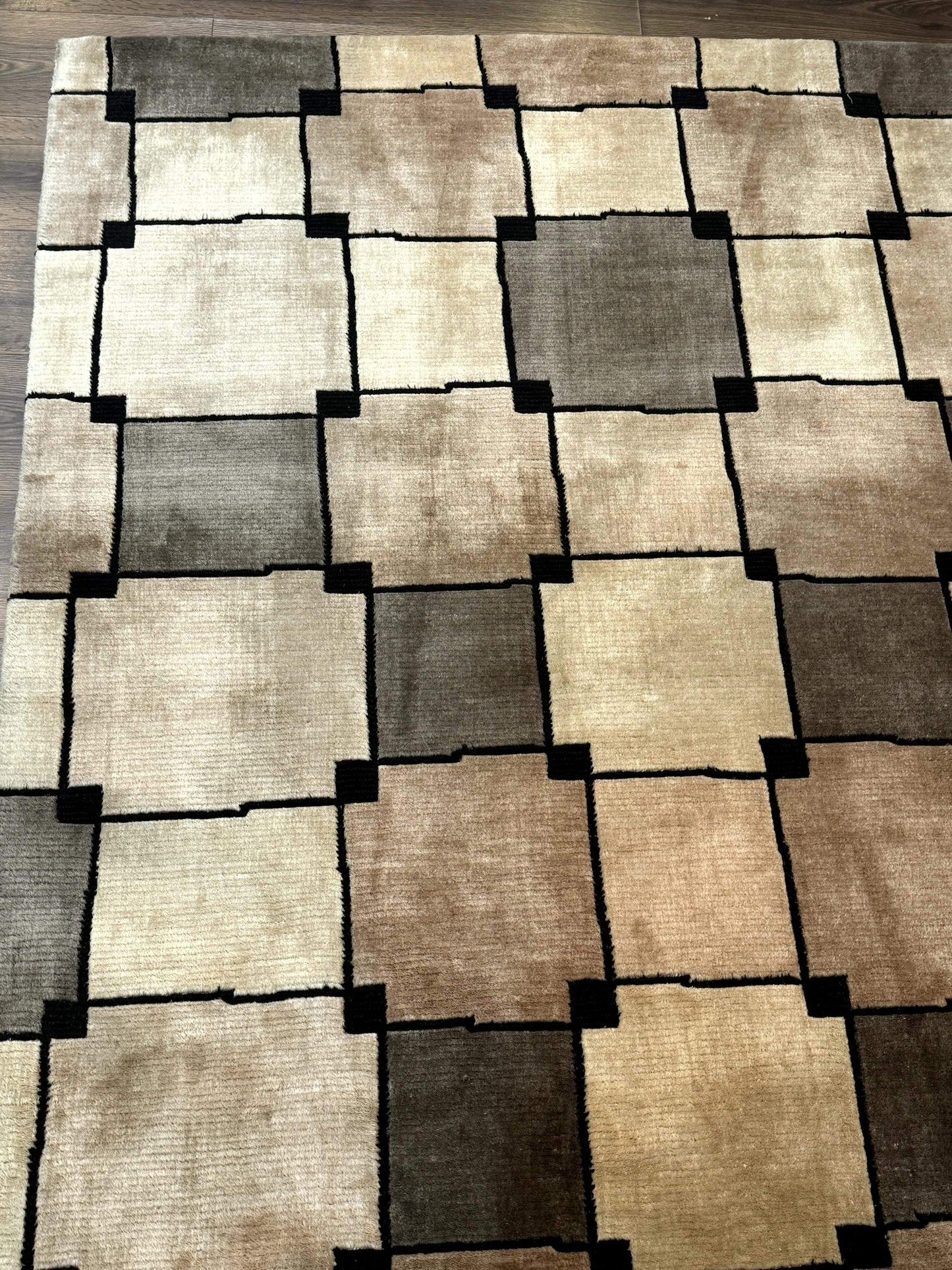 Tibetan Wool Rug 5x8 Hand Knotted Contemporary Abstract Design Soft Thick Pile