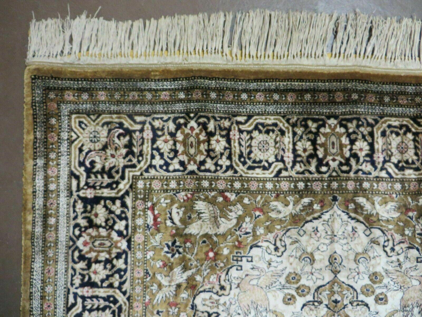 Handmade Chinese Silk Rug Deer And Birds Hand Knotted One Of A Kind 3 By 5