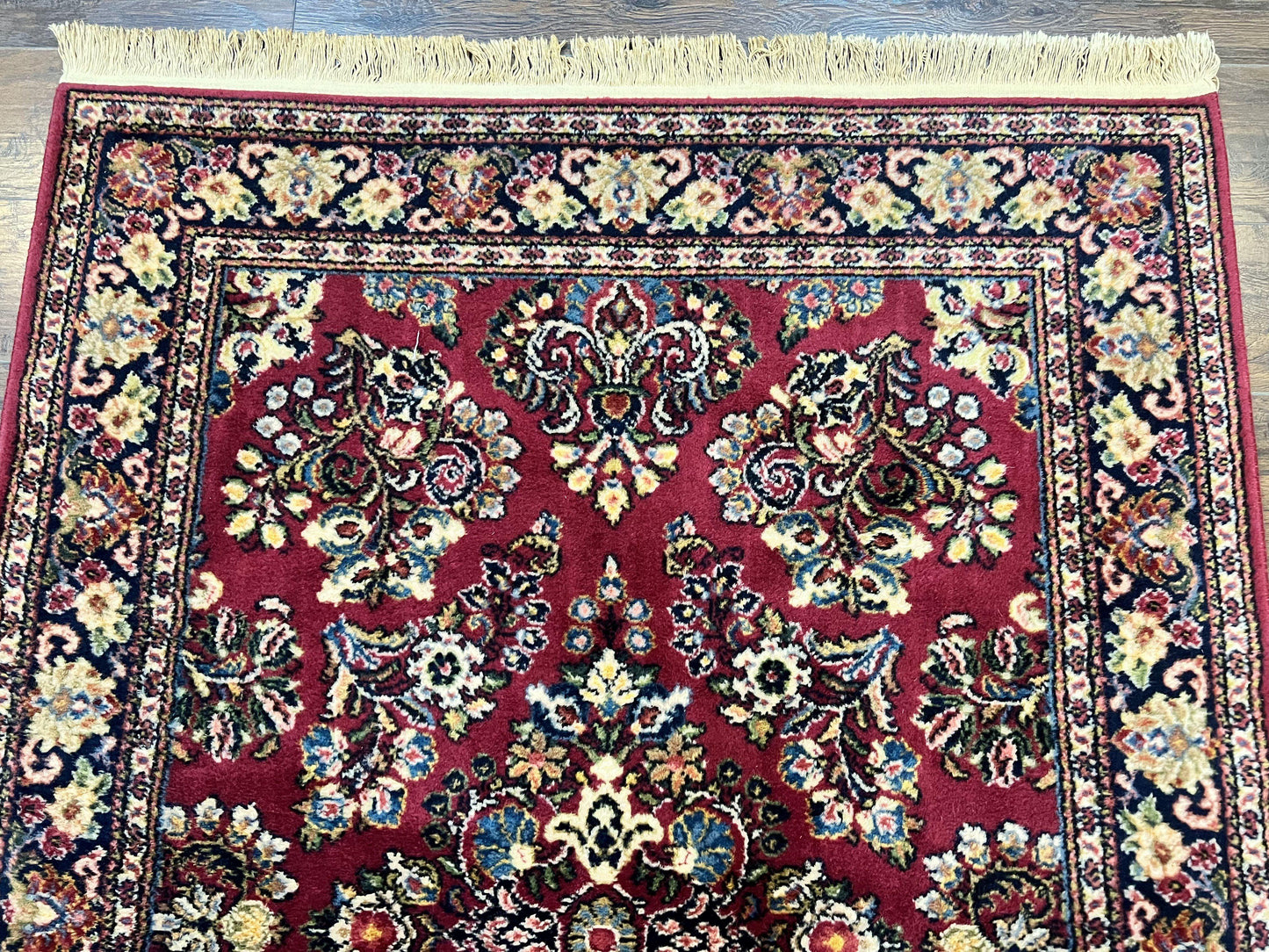 Karastan Rug 4.6 x 6 Lanamar Sarouk #5528, Red Wool Karastan Oriental Carpet, Discontinued, Antique, Wool Pile