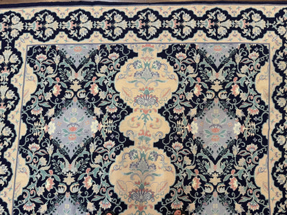 Needlepoint Rug 6x9, Ivory and Navy Blue