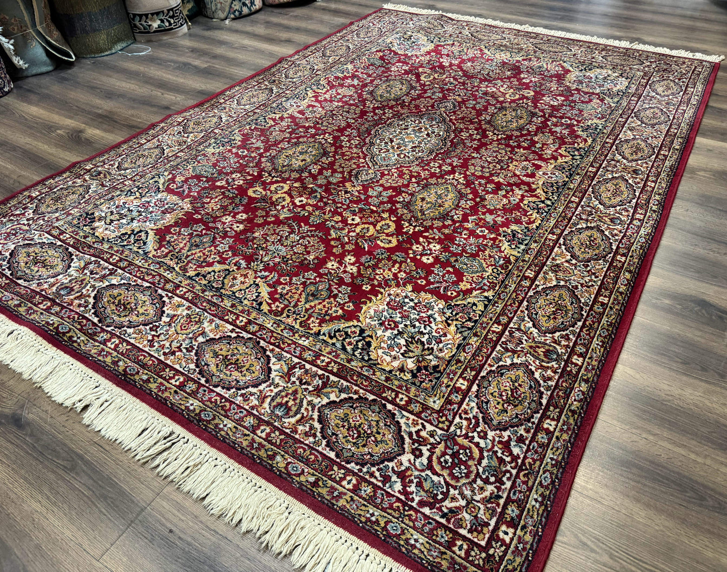 Persian Wool Rug 7x10, Couristan Carpet, Belgium Power Loomed Rug, Red, Floral, Traditional