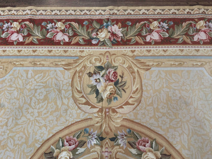 Needlepoint Rug 8x10 Aubusson Savonnerie European Floral Elegant Handwoven Wool Carpet