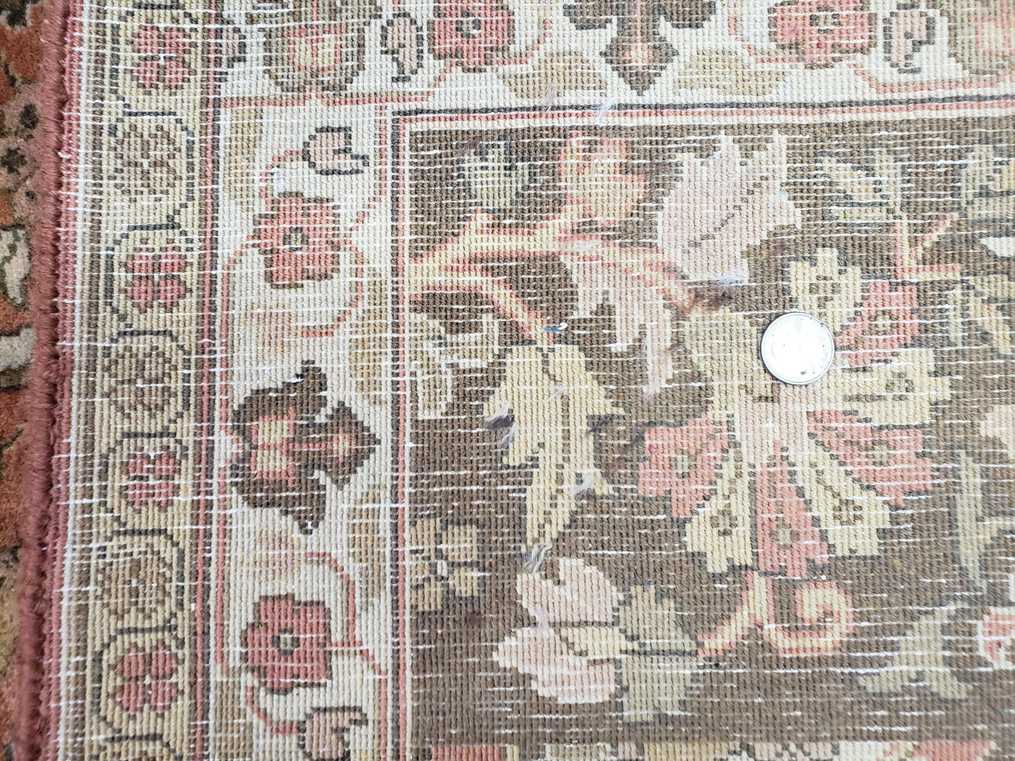 Indo Persian Rug 8x10, Vintage Indian Rug 8 x 10, Fine Hand-Knotted Wool Rug, Rose Clay Red Beige Brown Handmade Area Rug, Floral Medallion