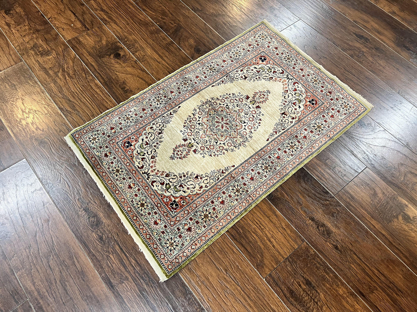 Silk Turkish Kayseri Rug 2x3 Hand Knotted Vintage Silk Pile On Silk Foundation 300 KPSI