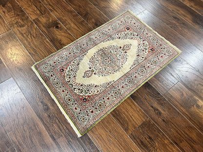 Silk Turkish Kayseri Rug 2x3 Hand Knotted Vintage Silk Pile On Silk Foundation 300 KPSI