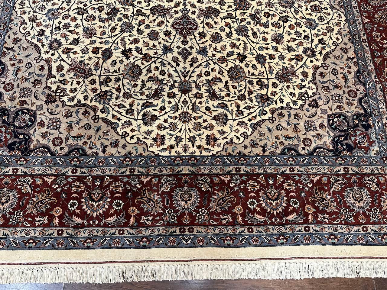 Sino Persian Rug 9x12, Vintage Wool Oriental Carpet, Floral Medallion, Wool Rug, Cream and Maroon