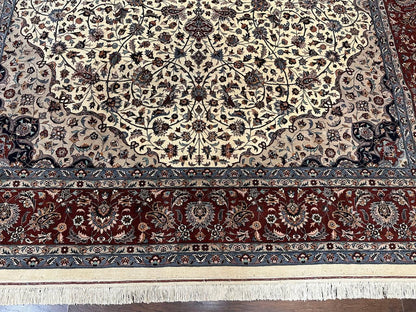 Sino Persian Rug 9x12, Vintage Wool Oriental Carpet, Floral Medallion, Wool Rug, Cream and Maroon