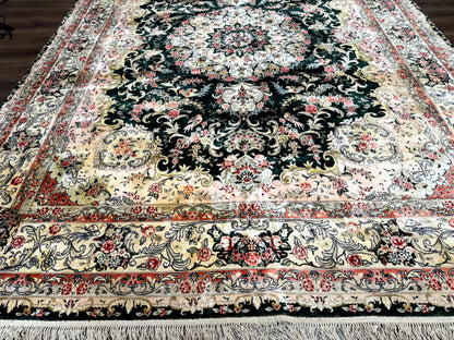 Kashmiri Silk Rug 9x12 Vintage Hand Knotted Carpet For Elegant Interiors