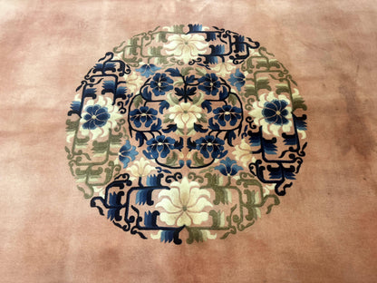 Chinese Wool Rug 11X18 Peking Style Open Field Peach and Blue Art Deco Handmade Carpet