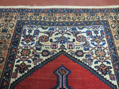Antique Handmade Turkish Wool Rug 4x6 Vintage 1950s Handwoven