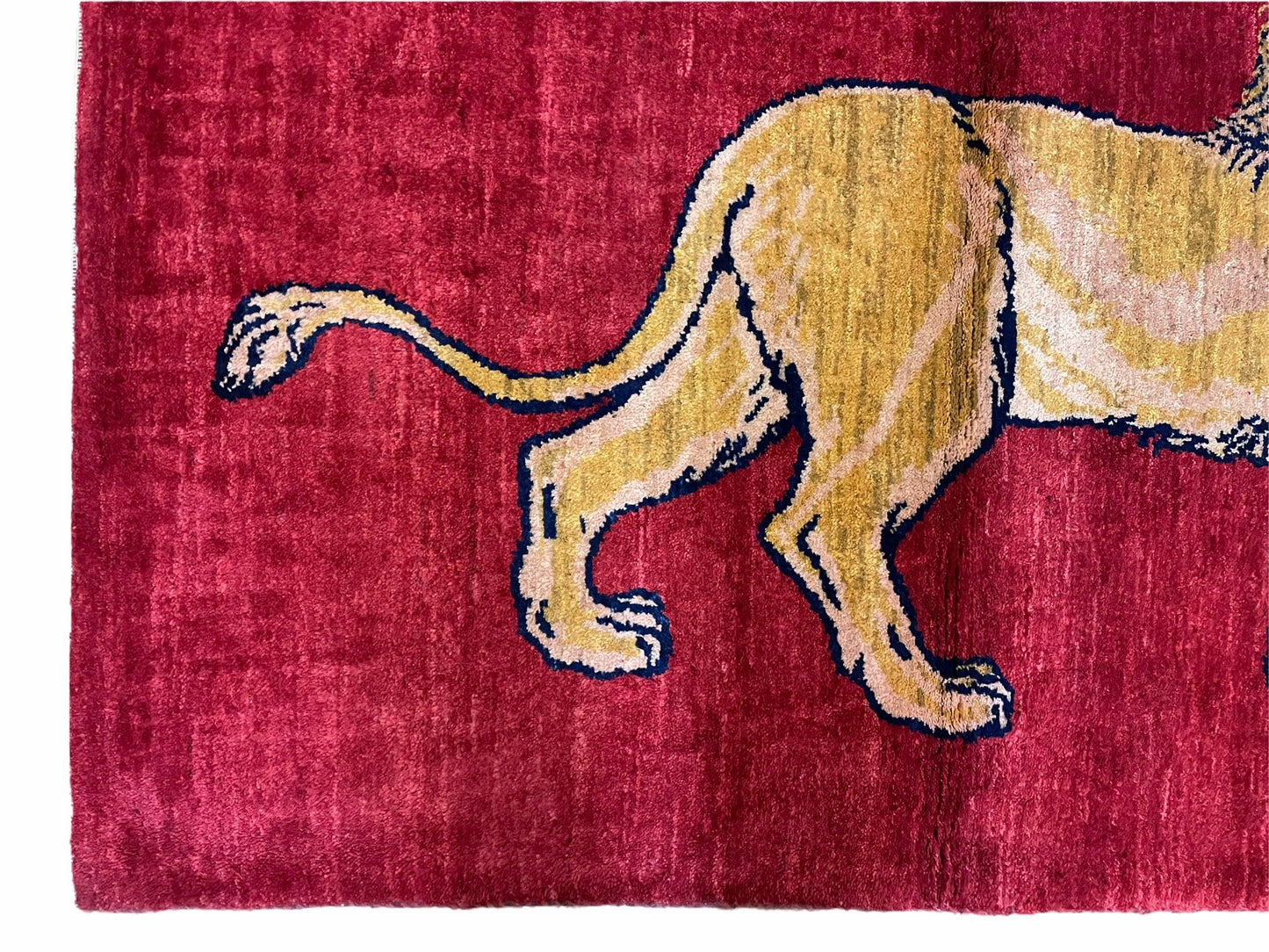 Handmade Wool Rug 3x5 Hand Knotted Pictorial Lion Rug With Red Organic Dyes