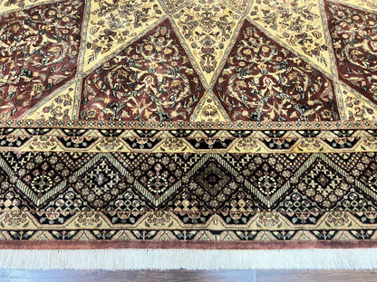 Indo Persian Rug 8x10, Dome Design, 210 KPSI, Handmade Vintage Wool Rug