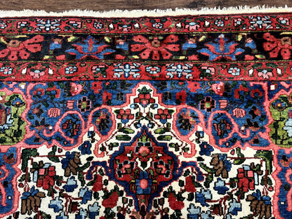 Persian Bakhtiari Rug 7x10, Antique Persian Carpet, Colorful, Great Colors, Ivory Red Blue, Rare Tribal Rug