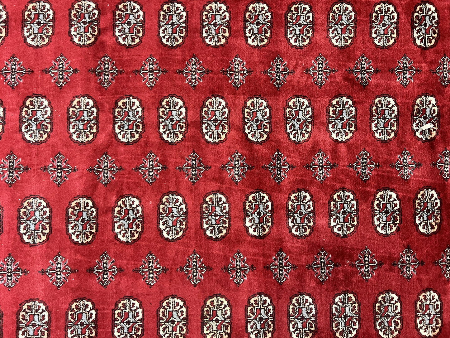 Turkoman Rug 8 x 11.6 Red Bokhara Pakistani Wool Handmade Vintage Carpet