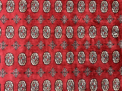 Turkoman Rug 8 x 11.6 Red Bokhara Pakistani Wool Handmade Vintage Carpet