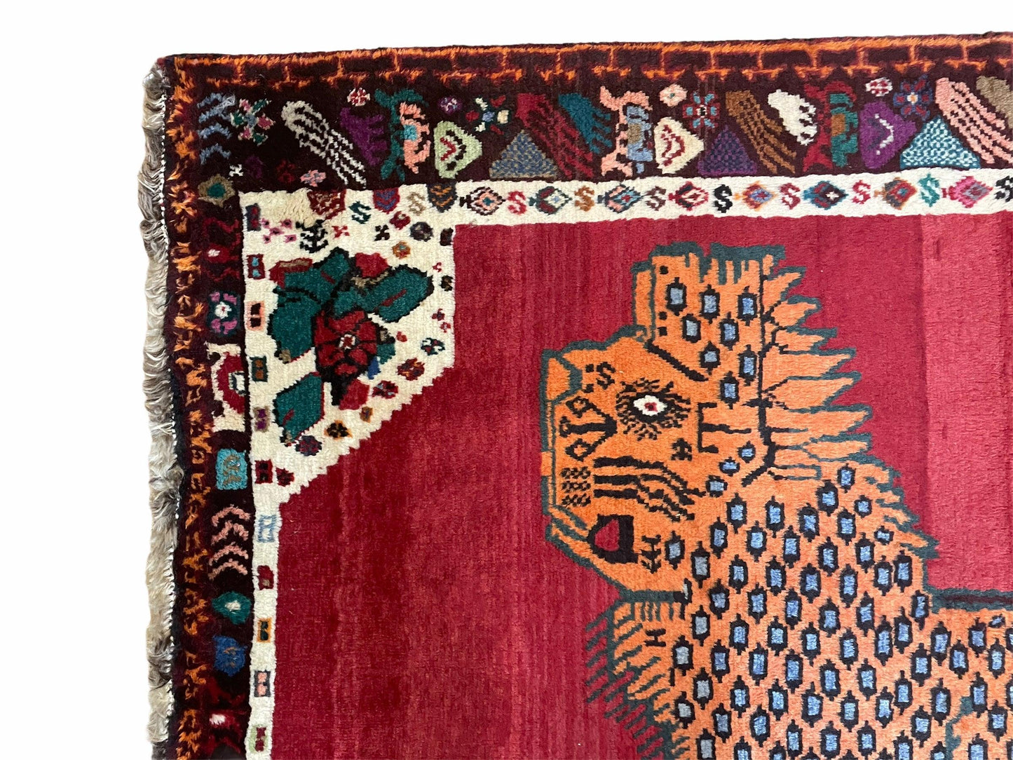 Antique Persian Gabbeh Rug Wool Hand Knotted 4x5 Lion Pictorial Tribal