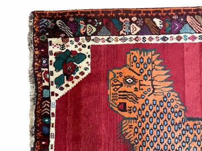 Antique Persian Gabbeh Rug Wool Hand Knotted 4x5 Lion Pictorial Tribal