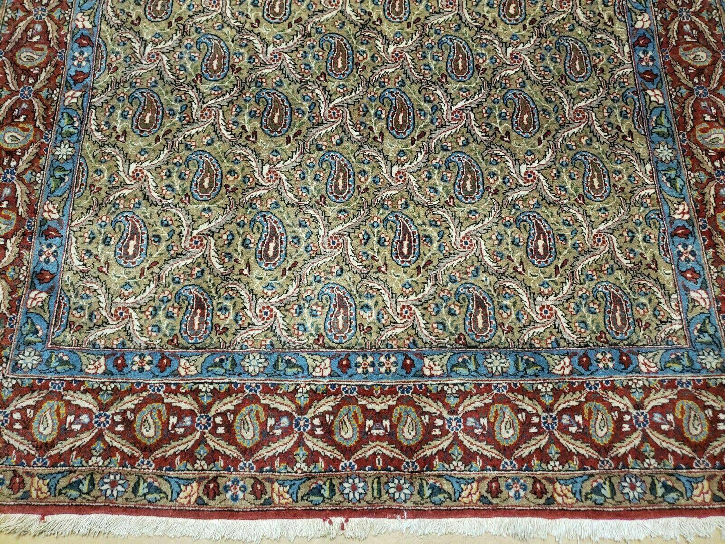 Hand Knotted Turkish Wool Rug Vintage 1960s One Of A Kind Paisley Boteh Design