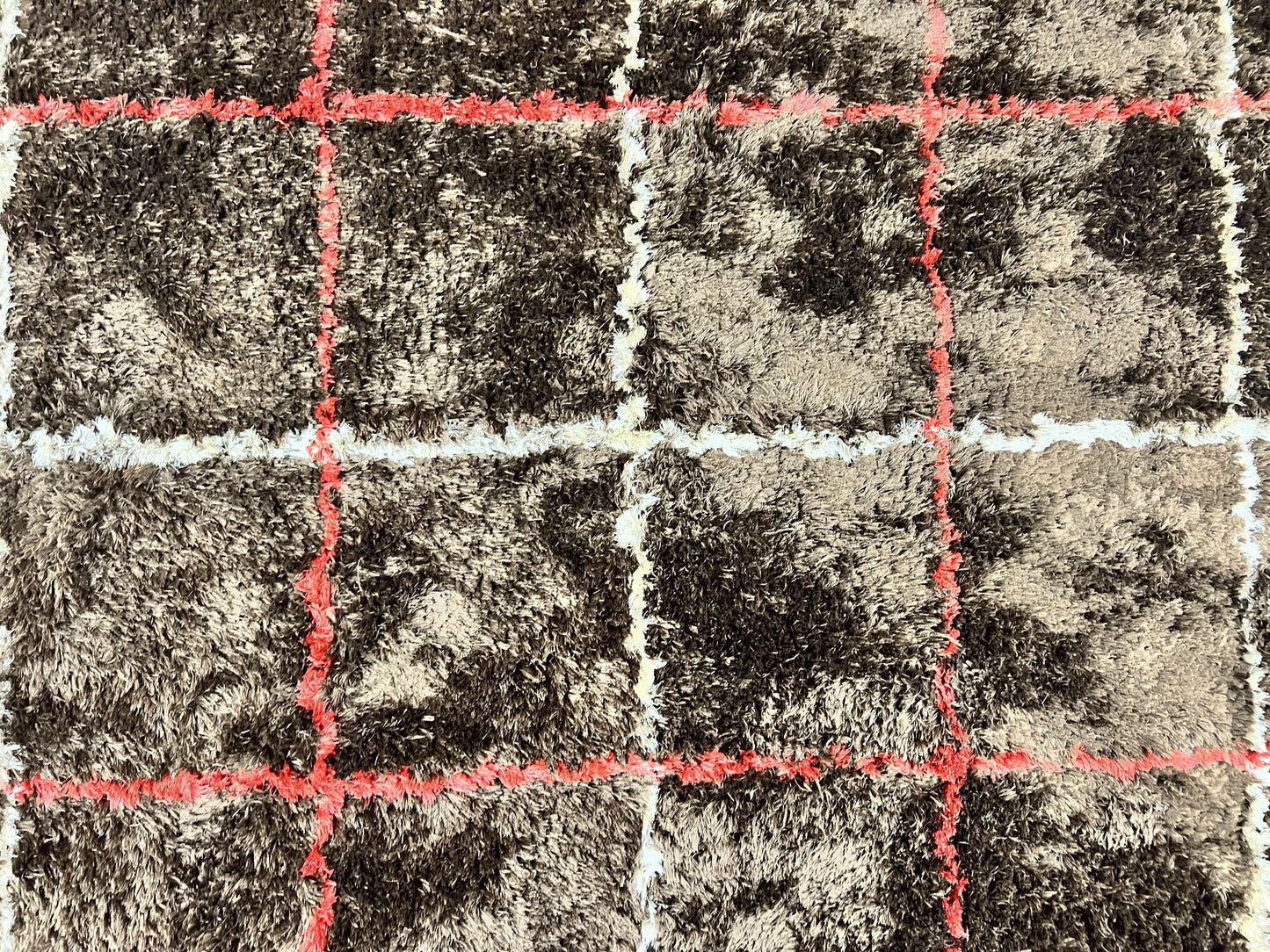 Brown Shag Rug 6x8 Vintage Wool Panel Design Area Rug For Living Rooms