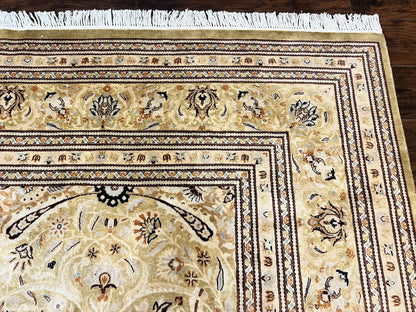 Persian Rug Hand Knotted Wool 8x10 Vintage Safavieh Gold Tan