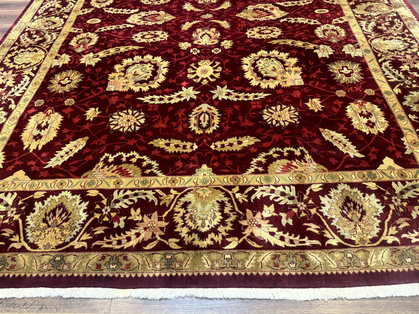 Indo Mahal Rug 9x12, Allover Pattern, Dark Red, Traditional Wool Area Rug