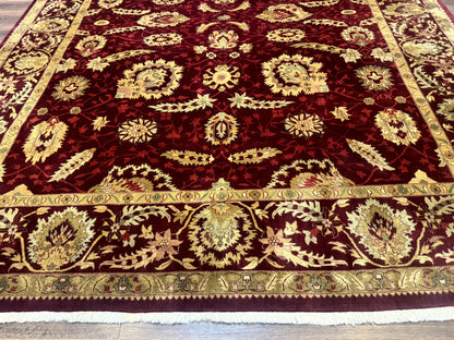 Indo Mahal Rug 9x12, Allover Pattern, Dark Red, Traditional Wool Area Rug