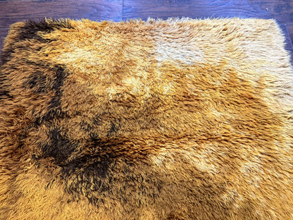 Rya Shag Rug Vintage 4.6 X 6 Yellow Mid Century Carpet For Living Room