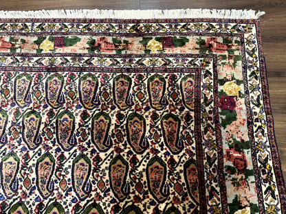 Persian Rug 8x11, Boteh Design, Repeated Paisleys, Persian Kurdish Rug, Bird Pictorials, Rare Antique Persian Kurdish Sannadaji Carpet