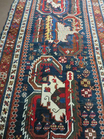 Antique Handmade Caucasian Wool Rug 3 Ft 7 In By 13 Ft 10 In Natural Dyes