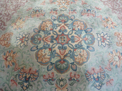 Vintage Handmade Chinese Wool Rug Floral Design 9 by 12 Feet