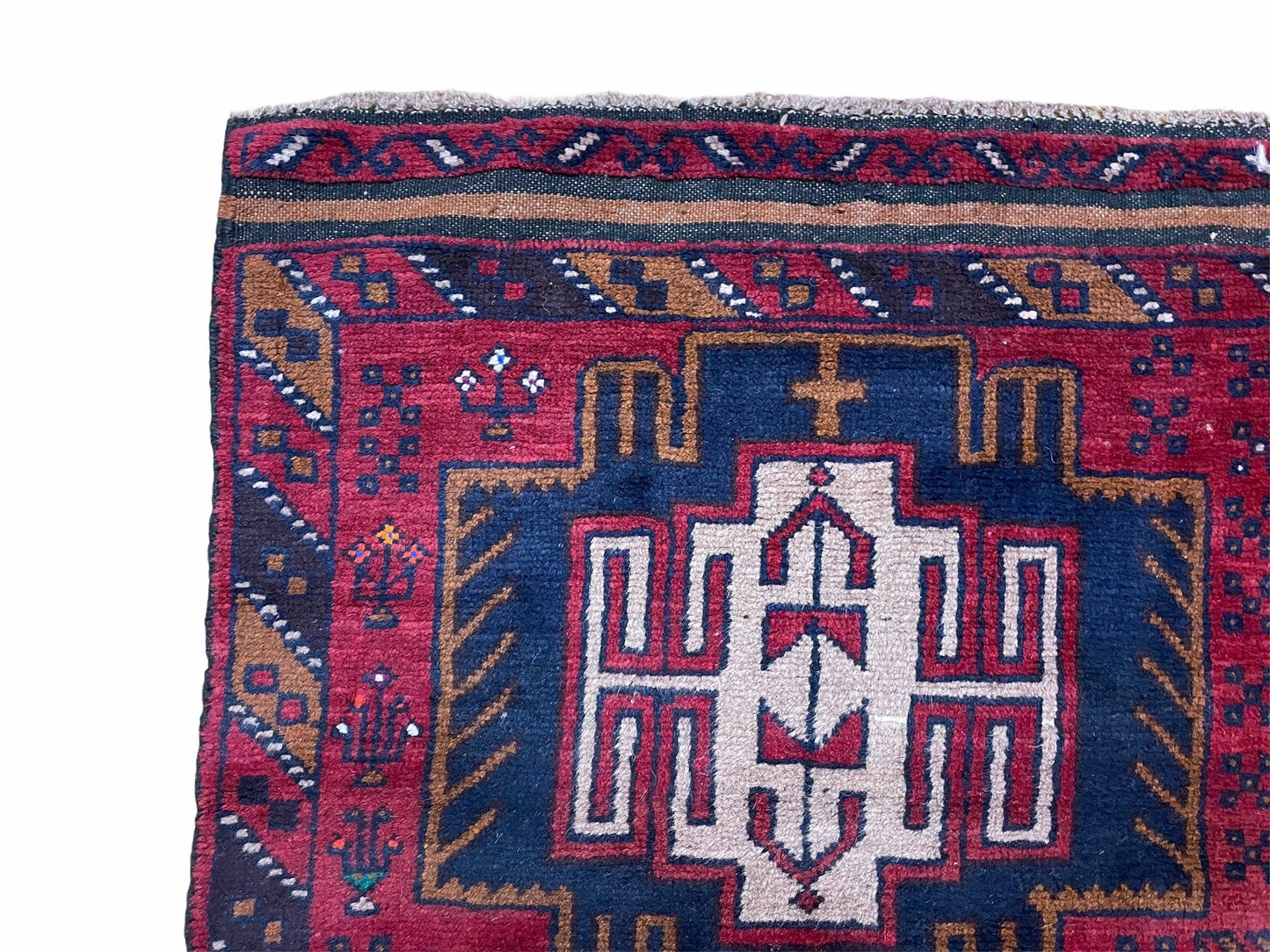 Balouchi Wool Rug Vintage Handmade Afghan Tribal Red Beige 2 Ft 9 In By 4 Ft 7 In