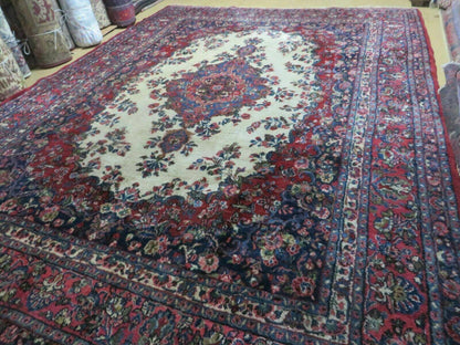 Persian Sarouk Rug 9x12 Hand Knotted Wool Antique Oriental Carpet With Vegetable Dyes