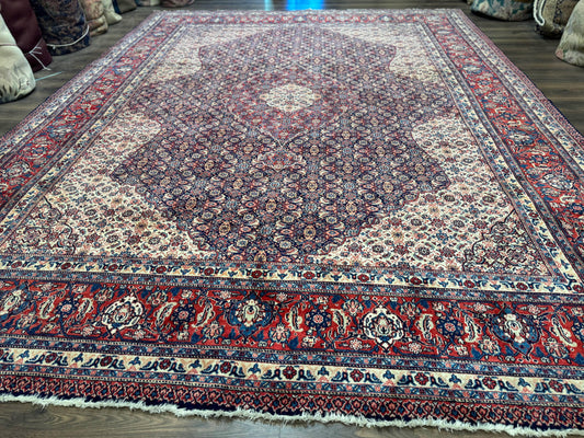 Persian Tabriz Rug 11x14 Navy Blue Herati Wool Carpet