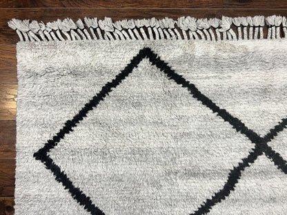 Shag Rug Handmade Modern 8x10 Gray And Black Wool Cotton Indian