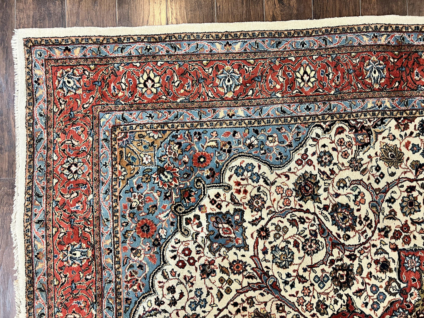 Persian Sarouk Rug 8x12 Hand Knotted Wool Antique Carpet With Cream Red Floral Medallion