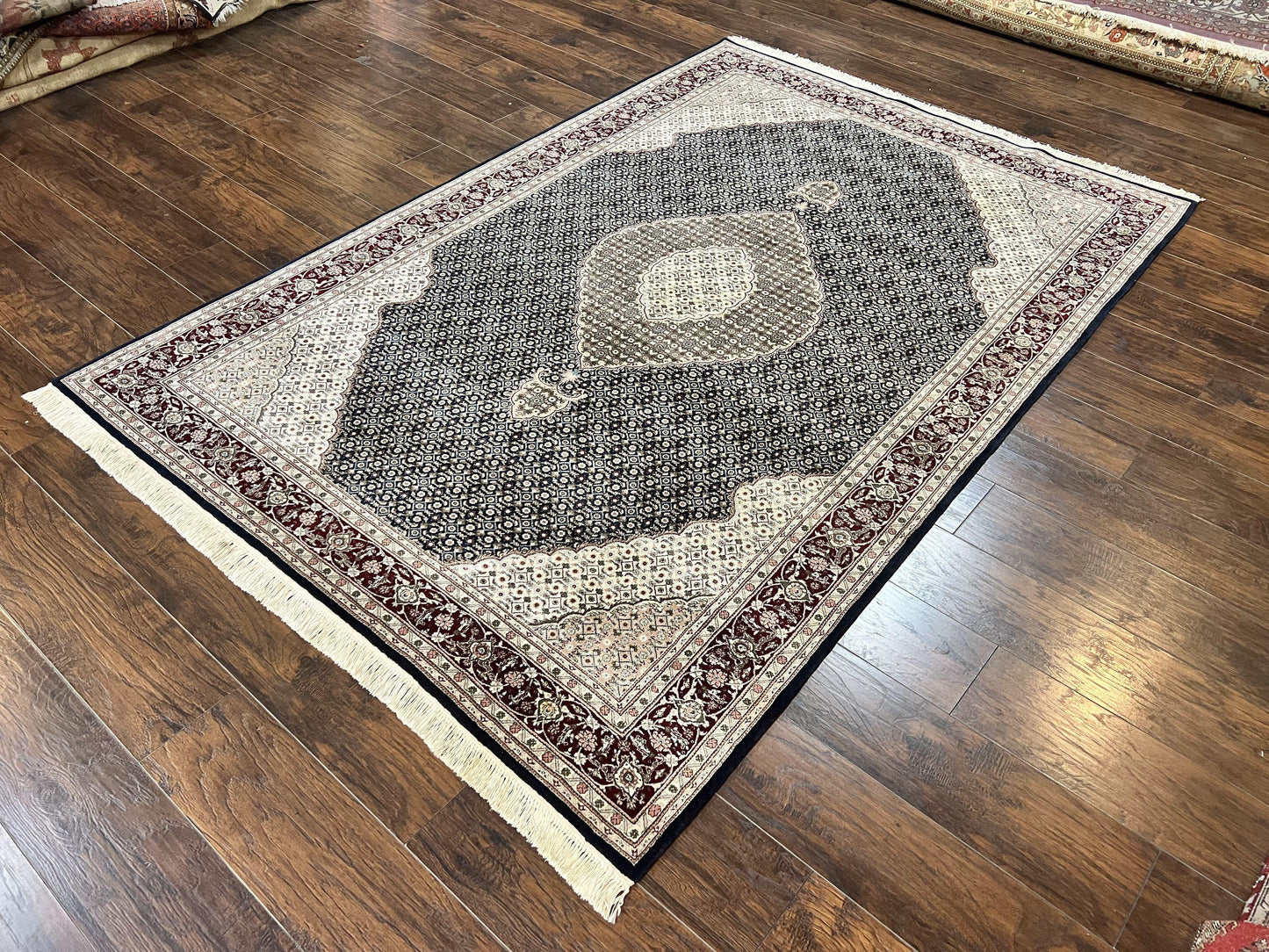 Sino Persian Rug 6x9, Herati Pattern, Vintage Handmade Hand Knotted Wool Oriental Carpet, Fine 6 x 9 Rug, Traditional Rug, Dark Blue Rug