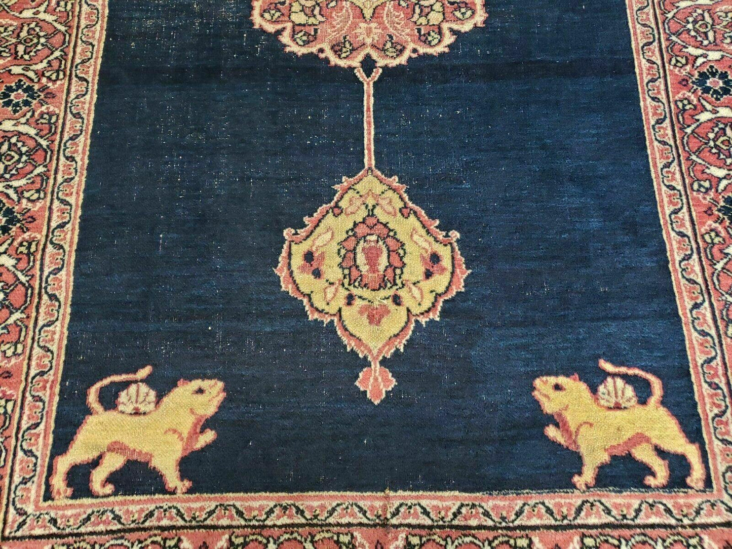 Turkish Ghiordes Wool Rug Antique 4x6 Handmade Lions Pattern With Vegetable Dyes