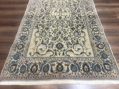 Persian Kashan Rug Vintage 225 KPSI Light Green And Light Blue Floral Medallionless Design