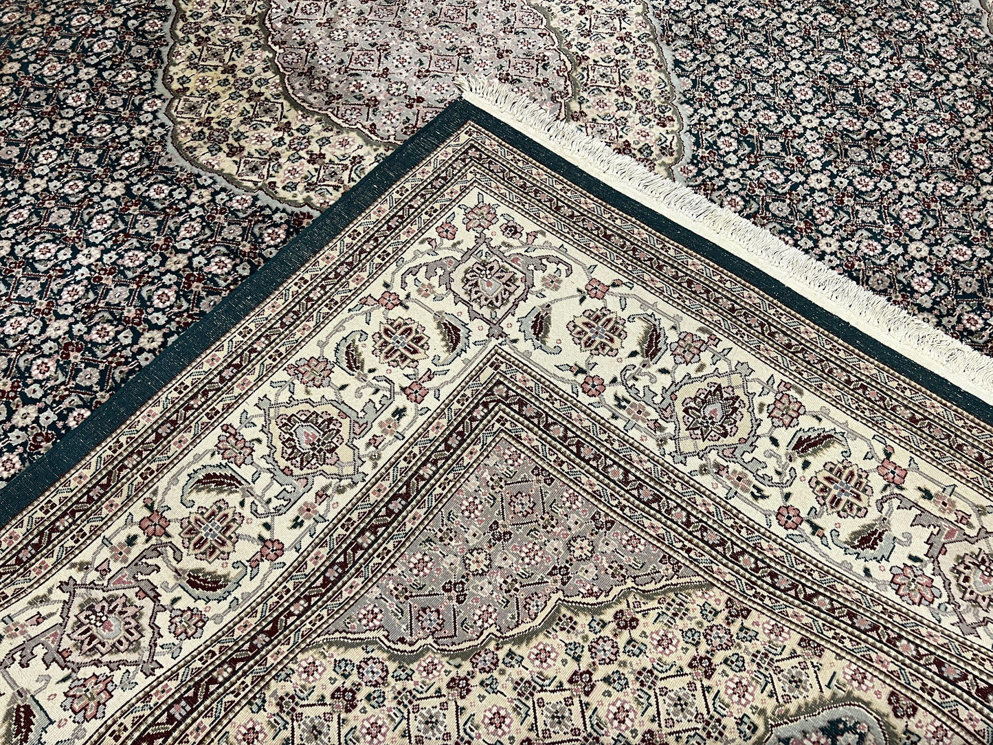 Sino Persian Rug 9x12, Dark Green and Ivory, Medallion, Mahi Herati, Elegant Oriental Carpet, Wool Hand Knotted Traditional Room Sized Rug