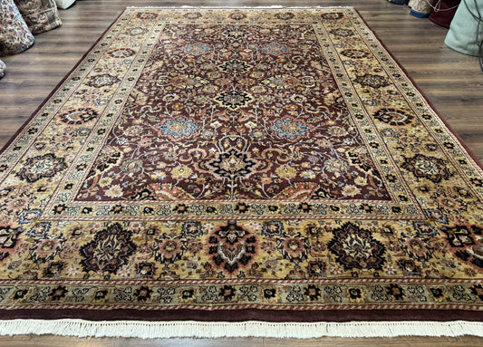 Indo Persian Rug 8x11 Handmade Wool Hand Knotted Eggplant Tan Allover Pattern Couristan