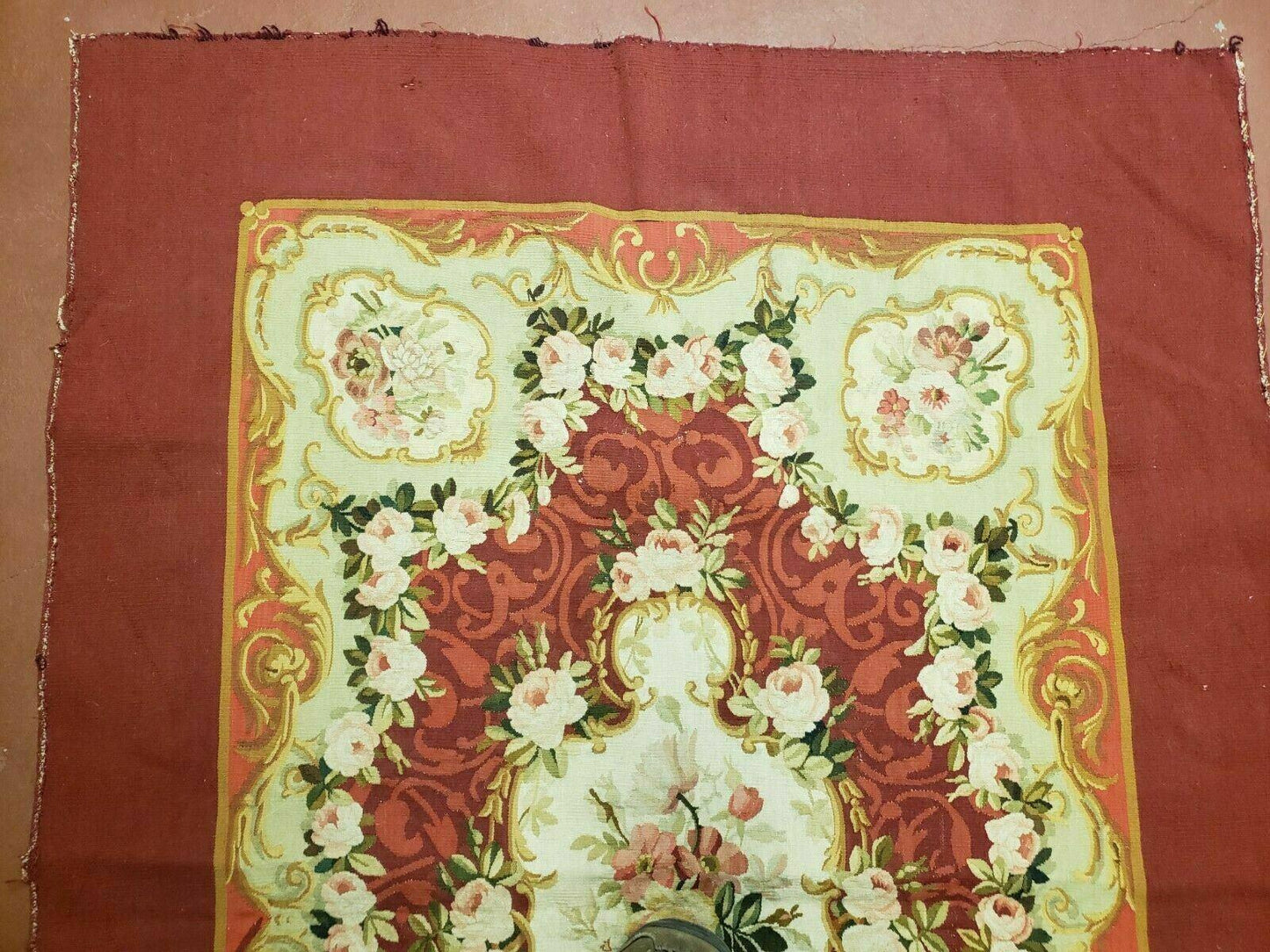 Antique French Aubusson Rug Savonnerie Needlepoint 3x5 Handmade Includes Free Padding